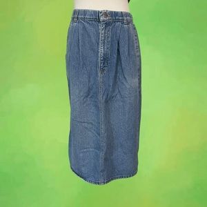 Vintage Made in USA Denim Midi Skirt with Pleats
